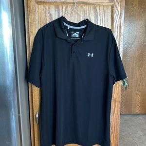 Men’s Under Armour HeatGear XL polo,loose fit, black w/ gray embroidered emblem